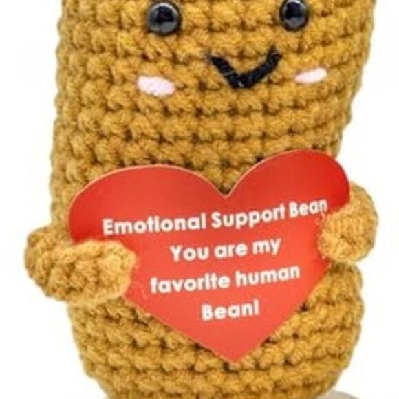 Unbranded Other - Handmade Crochet Emotional Support Bean Doll with Heart Sign